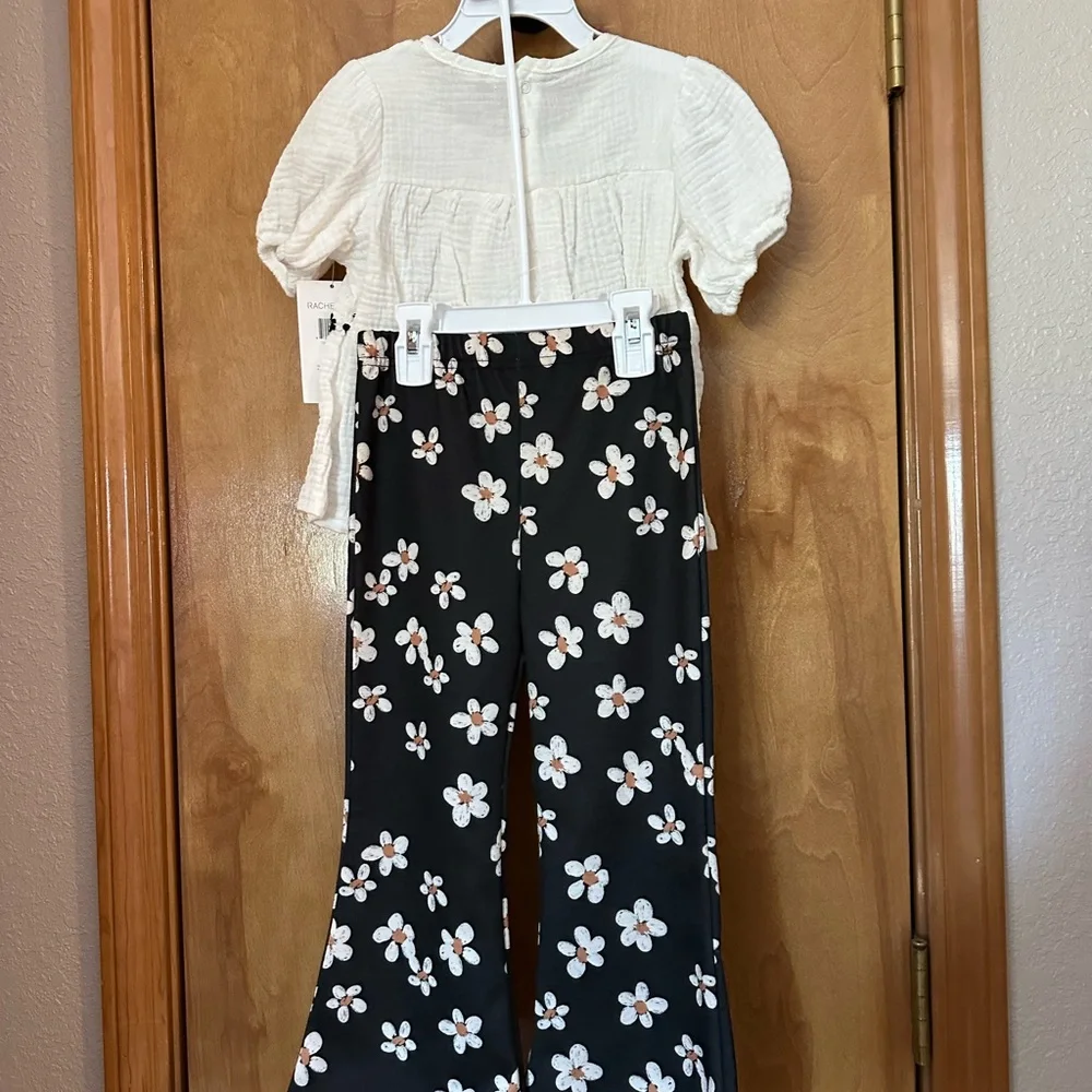 4 pc. Rachel Zoe Black Fringe Vest and Floral Pants Set